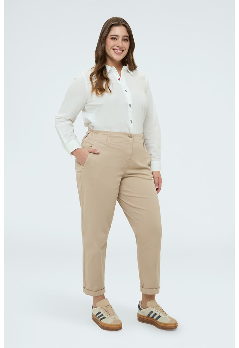 Pantaloni crop cu talie elastica - Bej deschis