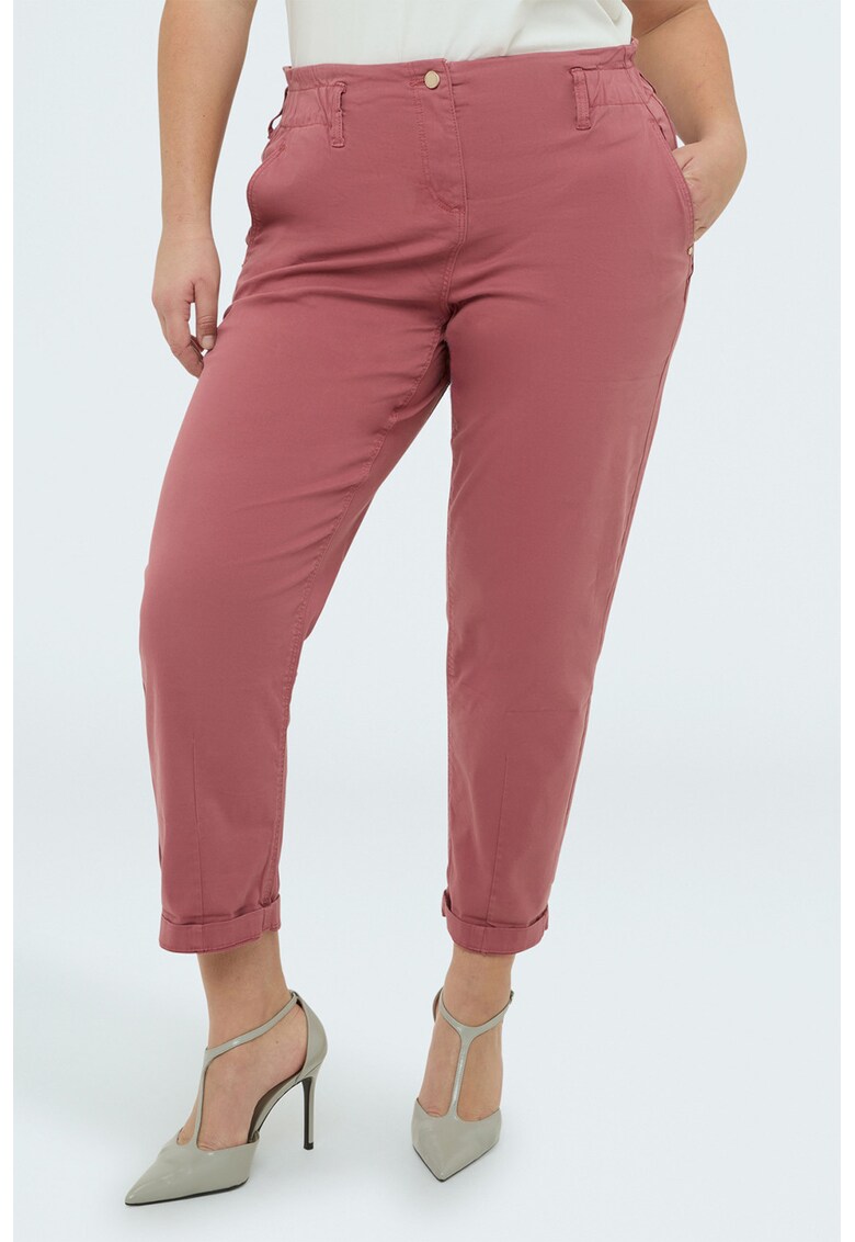 Pantaloni crop cu talie elastica - Roz zmeuriu