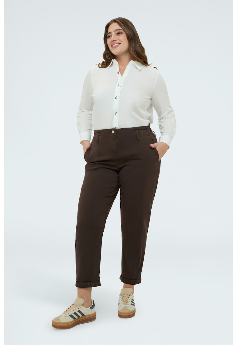 Pantaloni crop cu talie elastica - Maro inchis