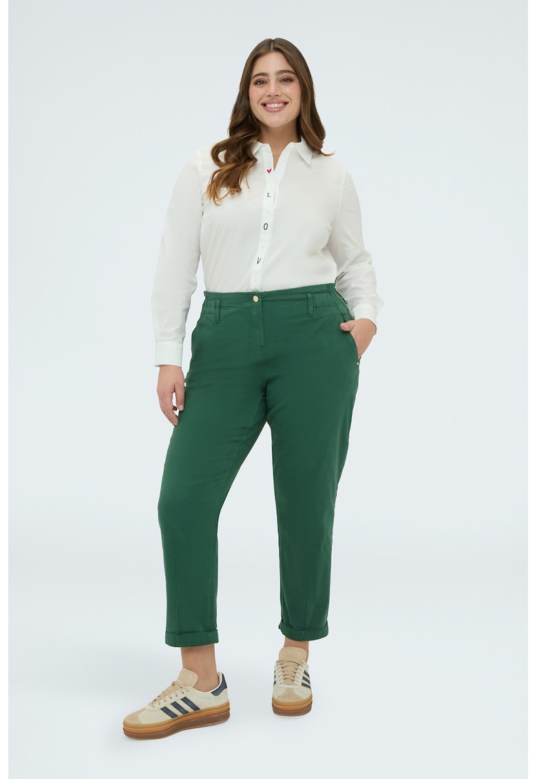 Pantaloni crop cu talie elastica - Verde aquamarin