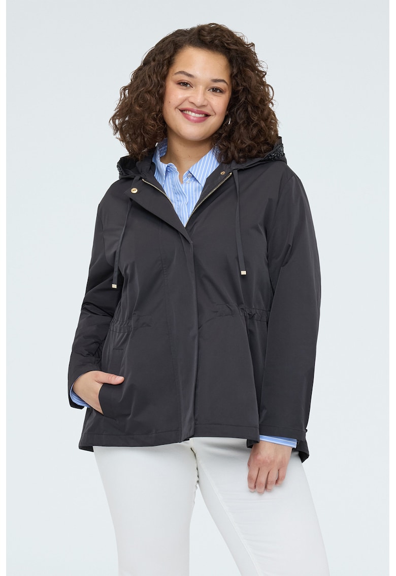 Jacheta cu gluga si garnituri cu strasuri - Gri inchis