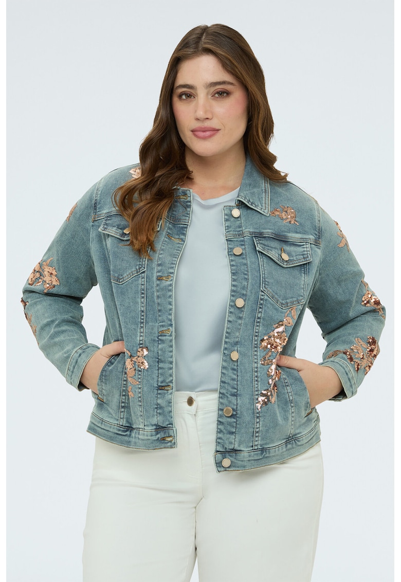 Jacheta de denim cu nasturi - Auriu/Albastru prafuit