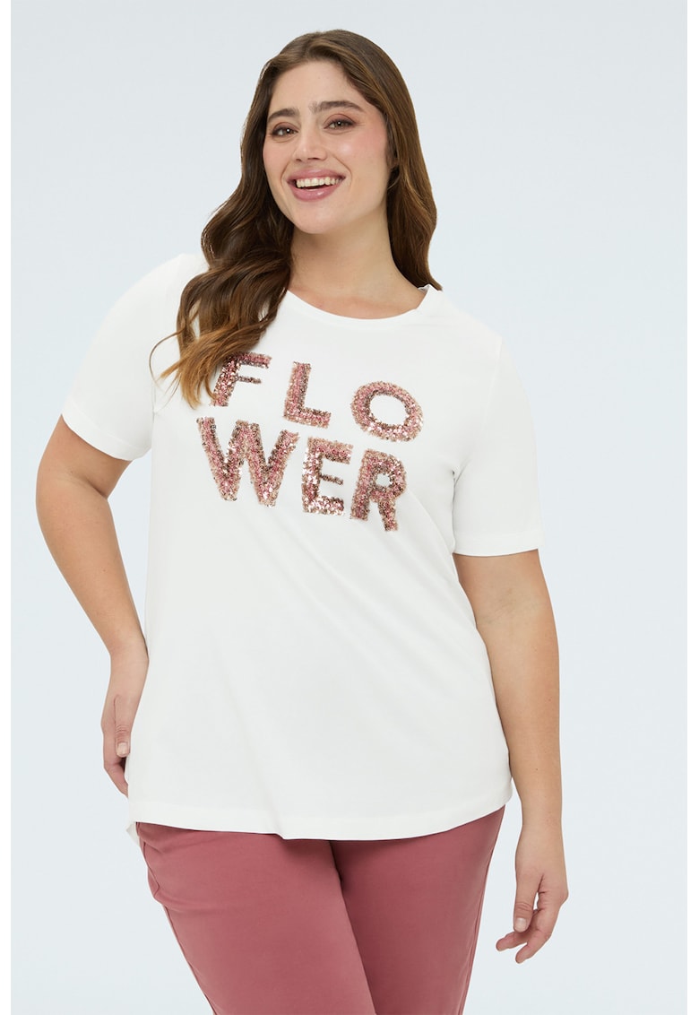 Tricou cu text - Roz zmeuriu/Alb optic