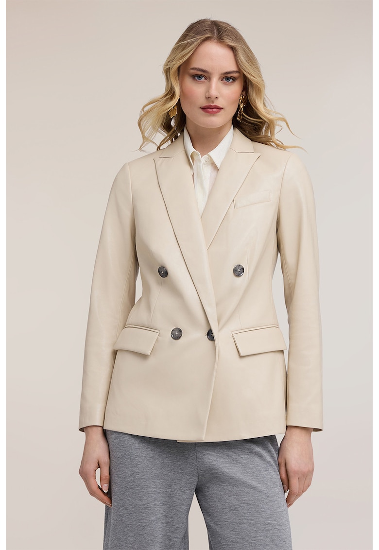 Sacou de piele ecologica cu doua randuri de nasturi - Maro camel