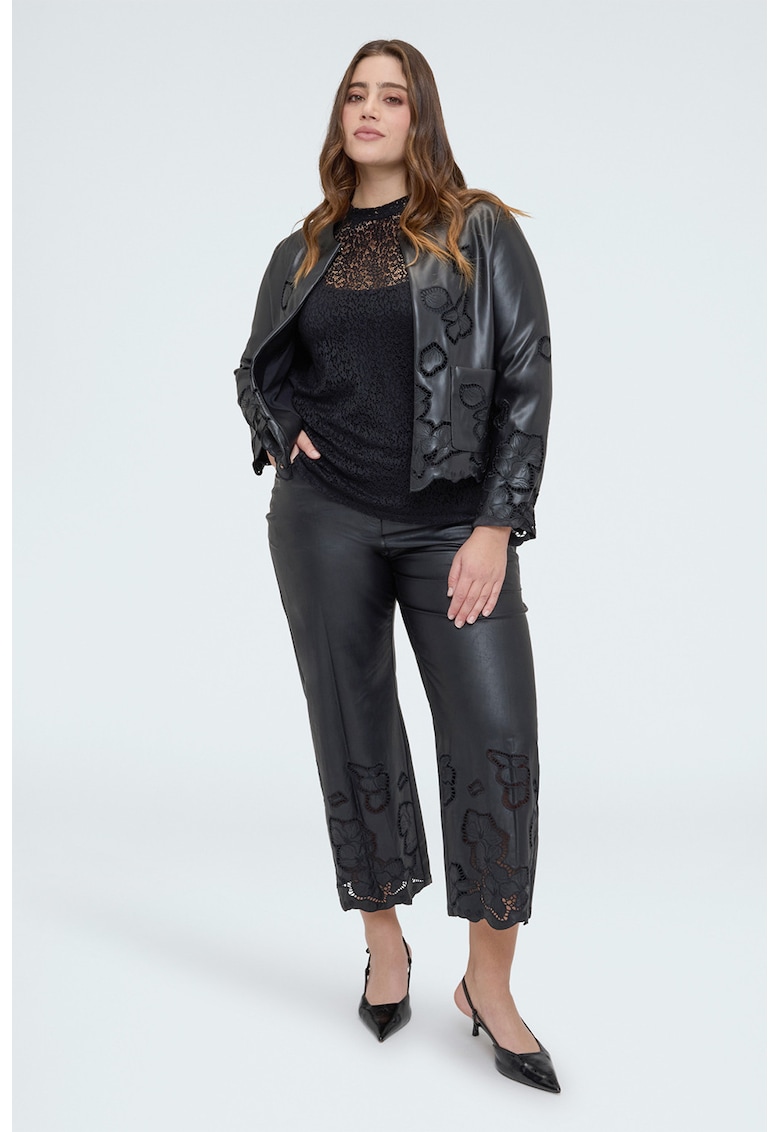 Pantaloni peliculizati cu broderie - Negru