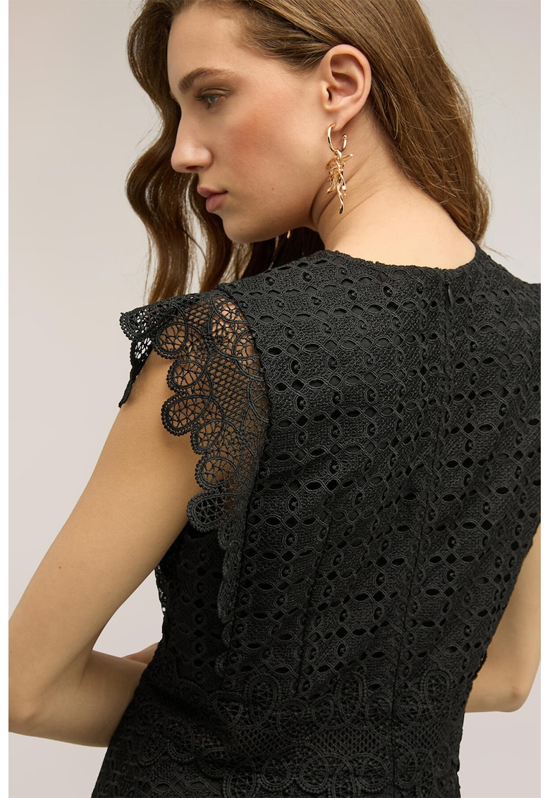 Rochie mini cu perforatii discrete si garnituri de dantela - Gri antracit