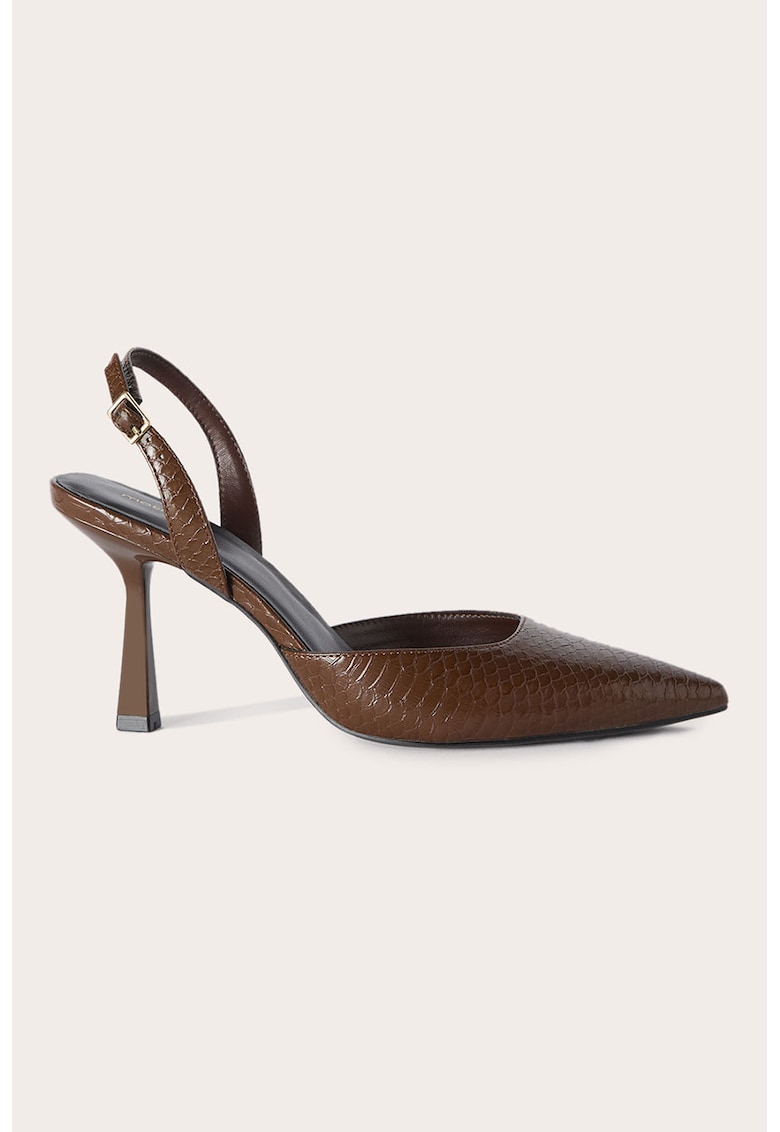 Pantofi slingback cu aspect de piele de sarpe - Maro pamantiu