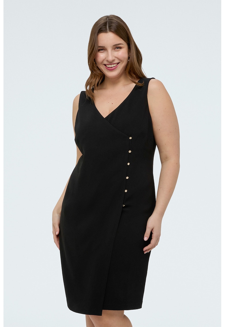 Rochie dreapta fara maneci cu decolteu in V - Negru