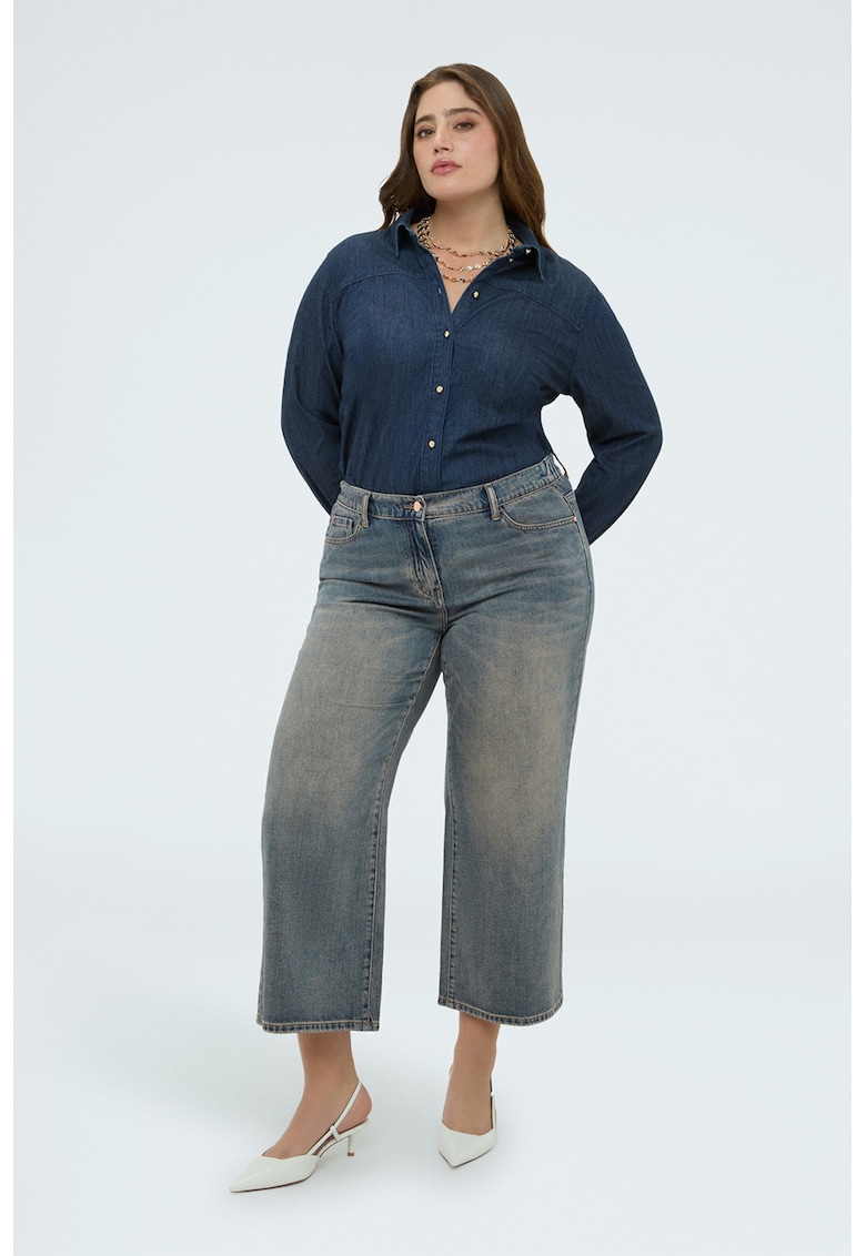 Blugi crop ampli cu aspect decolorat - Albastru prafuit