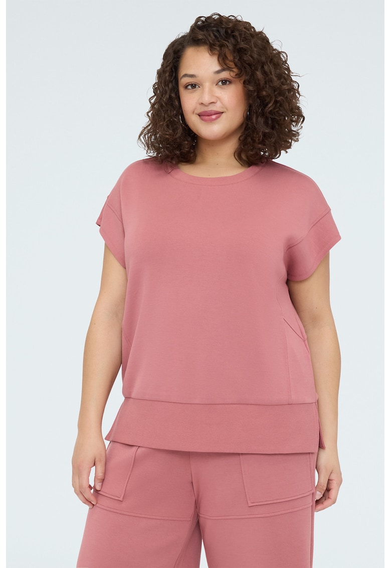 Bluza de trening din amestec de modal cu maneci scurte - Roz aprins