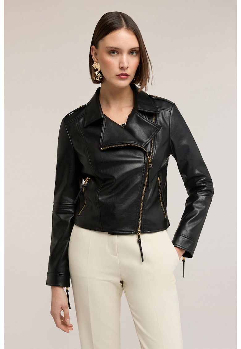 Jacheta biker de piele ecologica - Negru