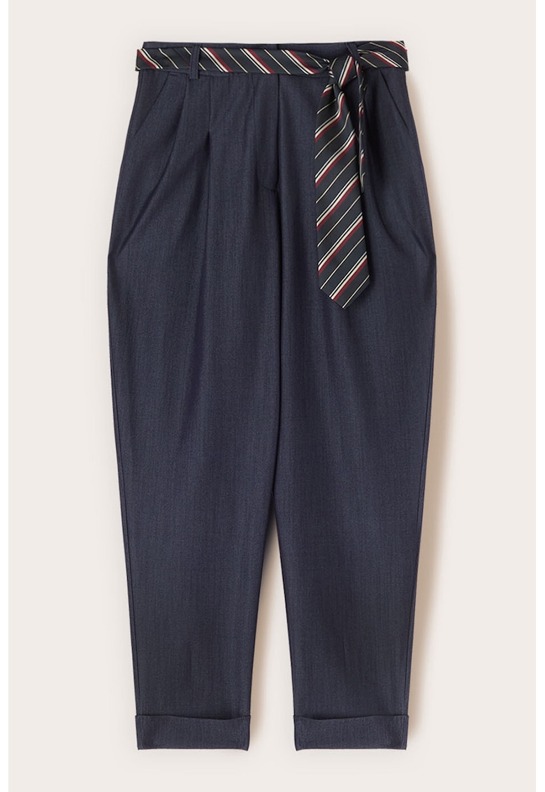 Pantaloni chino din chambray cu prindere in talie - Rosu inchis/Alb murdar/Bleumarin