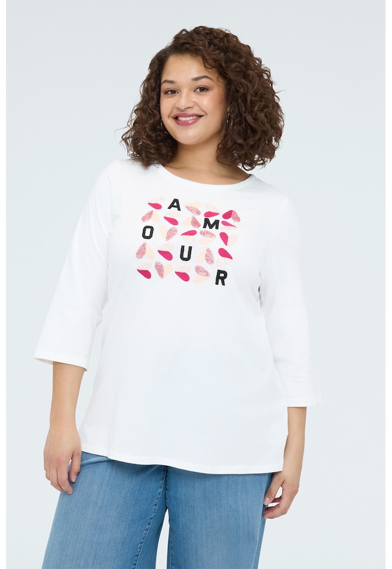 Bluza cu maneci 3/4 - Negru/Roz aprins/Alb optic