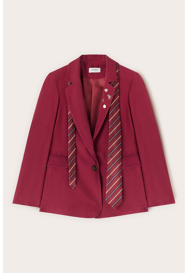 Sacou cu aplicatii metalice si cravata - Visiniu