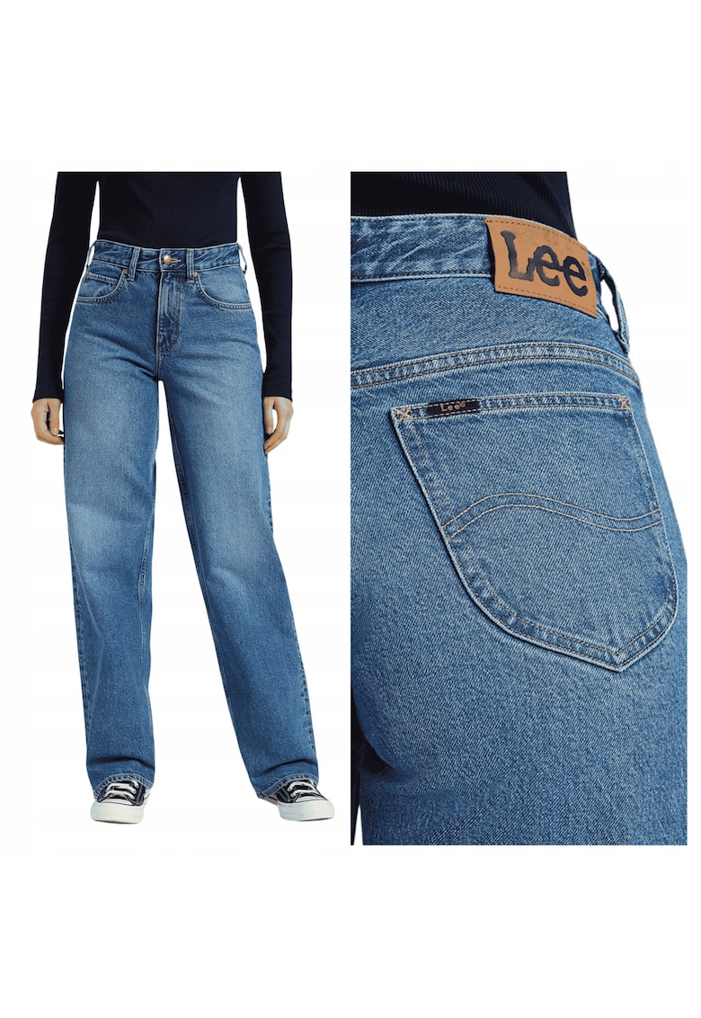 Blugi Dama - Rider Loose - Kick Flare - Talie Inalta - 5 Buzunare - Fermoar - Lungi - Bumbac - Albastru - Albastru