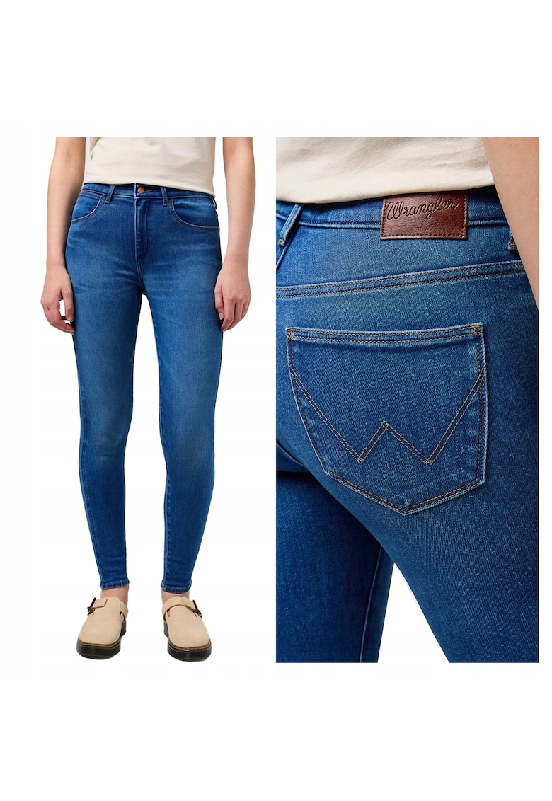 Blugi Dama - Rustic - Skinny Fit - Talie Medie - 5 Buzunare - Fermoar - Lungi - Bumbac - W28-L30 US - Albastru