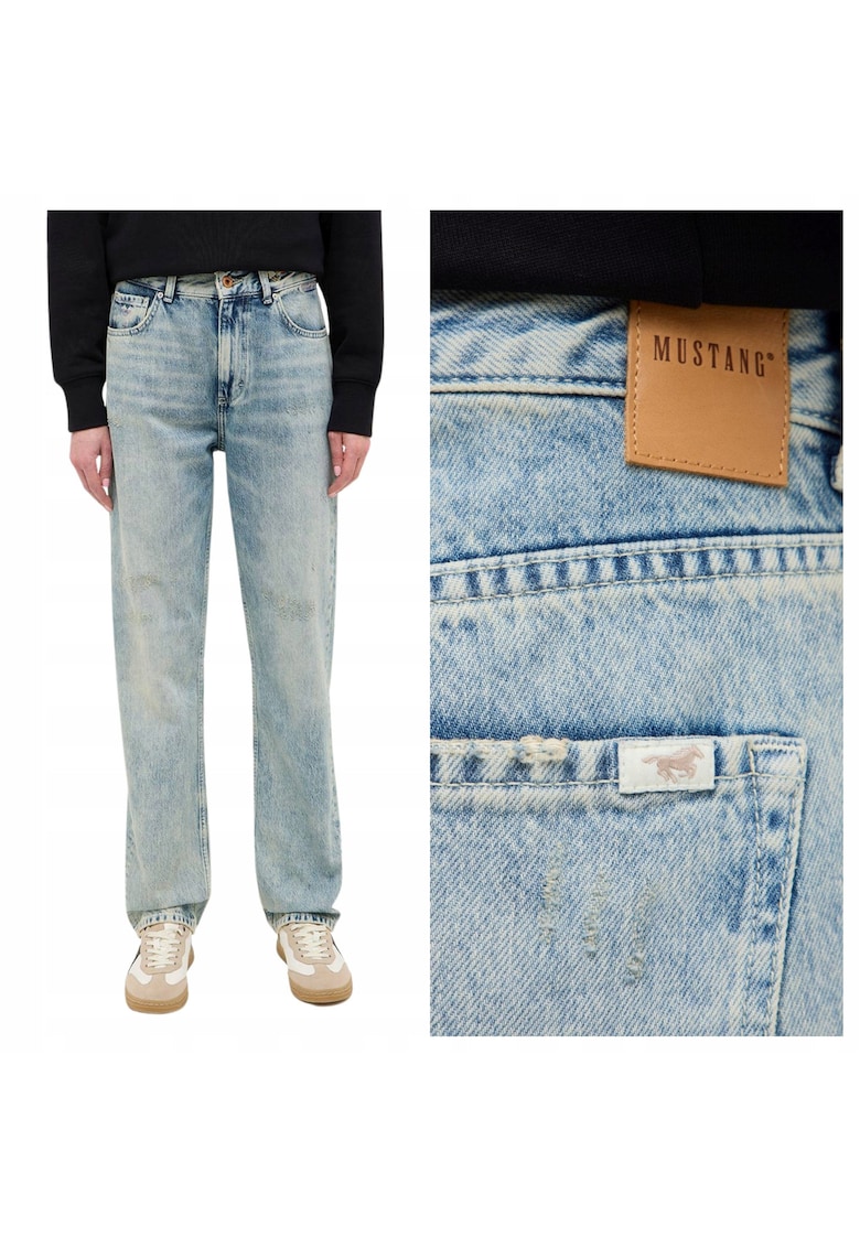Blugi Dama - Style Brooks Straight - Straight Fit - Talie Inalta - 5 Buzunare - Fermoar - Lungi - Bumbac - Albastru - Albastru
