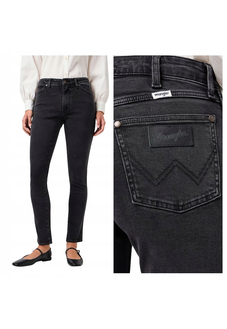 Blugi Dama - Sienna - Slim Fit - Talie Medie - Lungi - Cu Fermoar - 5 Buzunare - Bumbac - Negru - Negru
