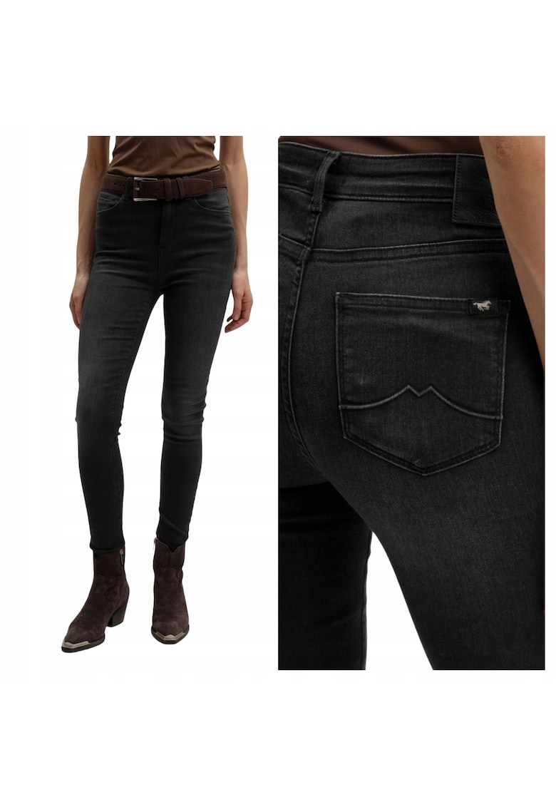 Blugi Dama - Style Georgia Super Skinny - Slim Fit - Talie Inalta - 5 Buzunare - Fermoar - Lungi - Bumbac - Negru - Negru
