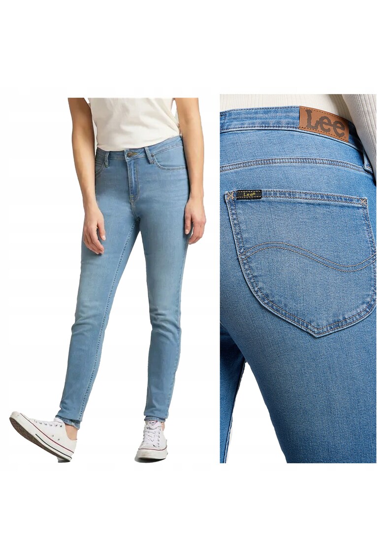 Blugi Dama - Elly - Slim Fit - Talie Medie - 5 Buzunare - Fermoar - Lungi - Bumbac - Albastru - Albastru