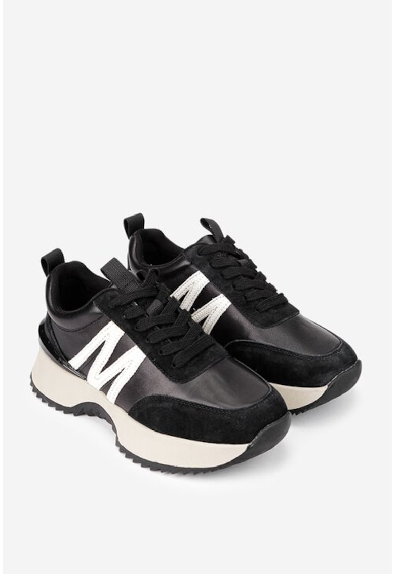 Pantofi dama din piele alba cu accente negre - Negru