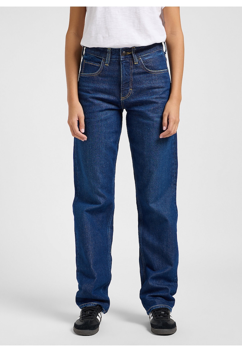 Blugi Dama - Rider - Straight Fit - Talie Medie - 5 Buzunare - Fermoar - Lungi - Bumbac - Albastru - Albastru