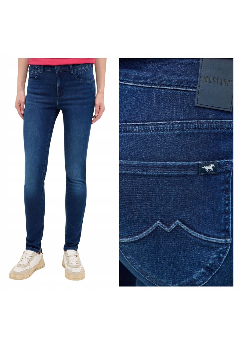 Blugi Dama - Style Shelby Skinny - Skinny Fit - Talie Medie - 5 Buzunare - Fermoar - Lungi - Bumbac - Albastru - Albastru