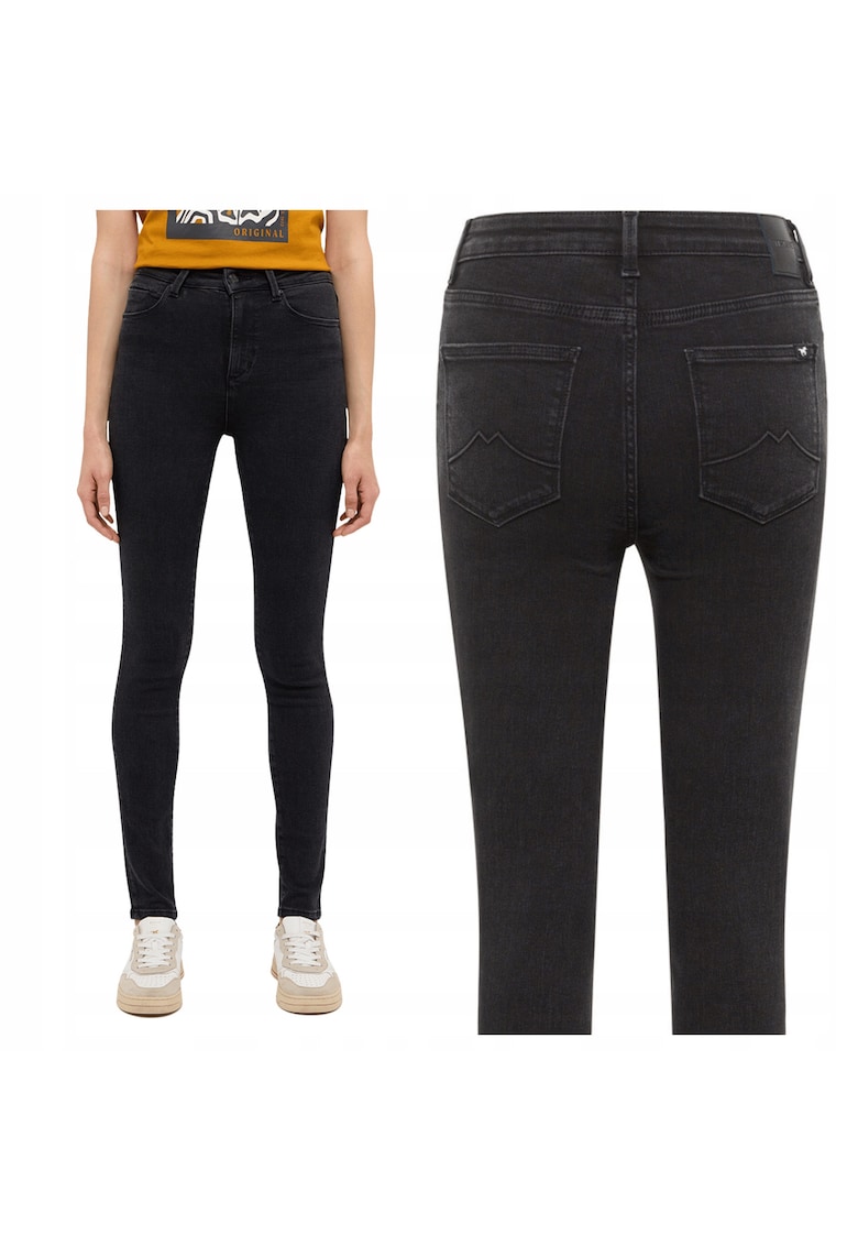 Blugi Dama - Georgia Super Skinny - Slim Fit - Talie Inalta - 5 Buzunare - Fermoar - Lungi - Bumbac - Negru - Negru
