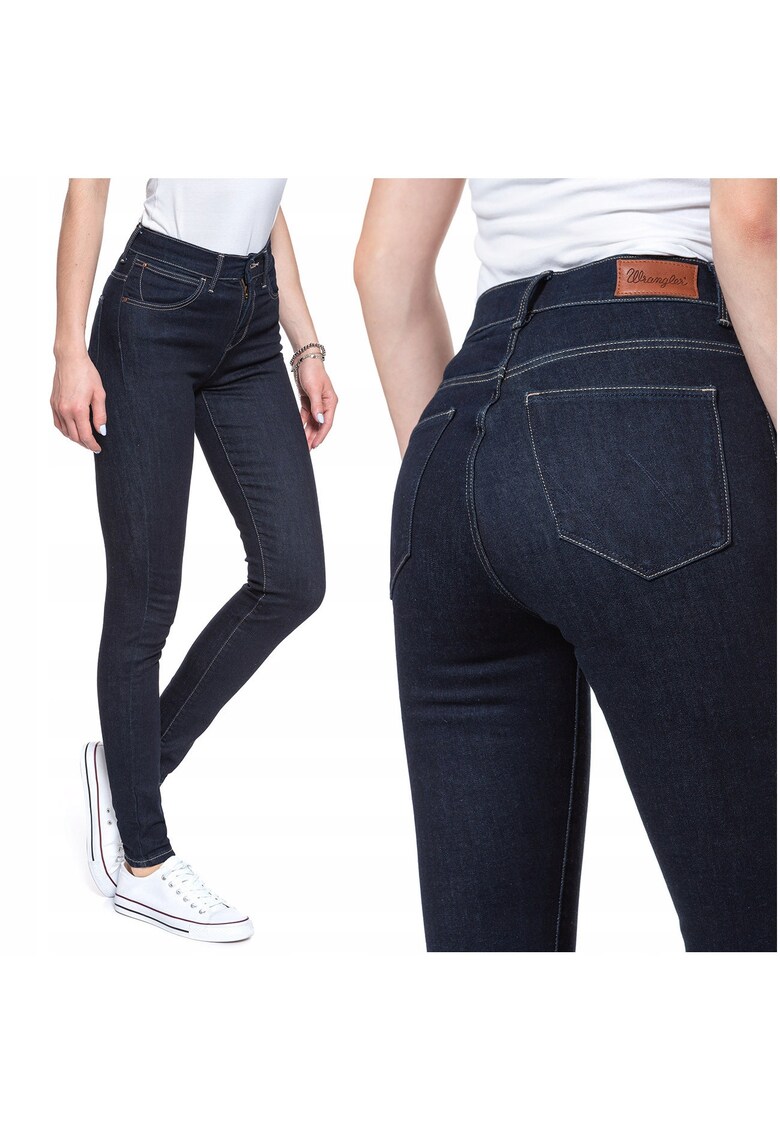 Blugi Dama - High Rise Skinny - Skinny Fit - Talie Inalta - 5 Buzunare - Fermoar - Lungi - Bumbac - Negru - Negru