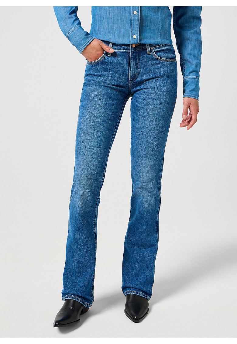 Blugi Dama - Bootcut - Flared Jeans - Talie Medie - 5 Buzunare - Fermoar - Lungi - Bumbac - Albastru - Albastru