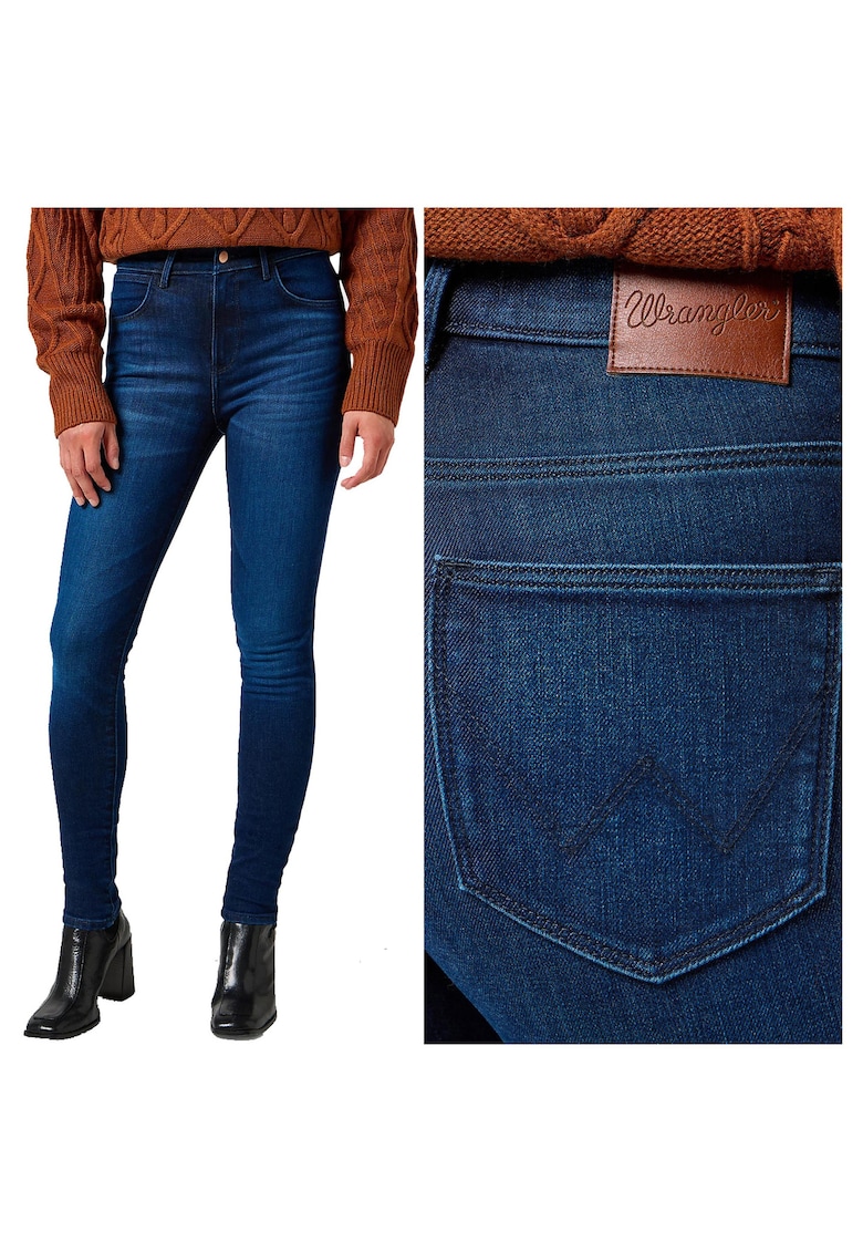 Blugi Dama - High Skinny - Slim Fit - Talie Inalta - 5 Buzunare - Fermoar - Lungi - Bumbac - W32-L32 US - Albastru