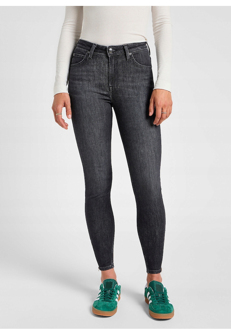 Blugi Dama - Scarlett High Zip - Skinny Fit - Talie Inalta - 5 Buzunare - Fermoar - Lungi - Bumbac - W30-L29 US - Gri