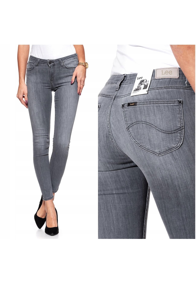 Blugi Dama - Scarlett - Skinny Fit - Talie Medie - 5 Buzunare - Fermoar - Lungi - Bumbac - W24-L31 US - Gri