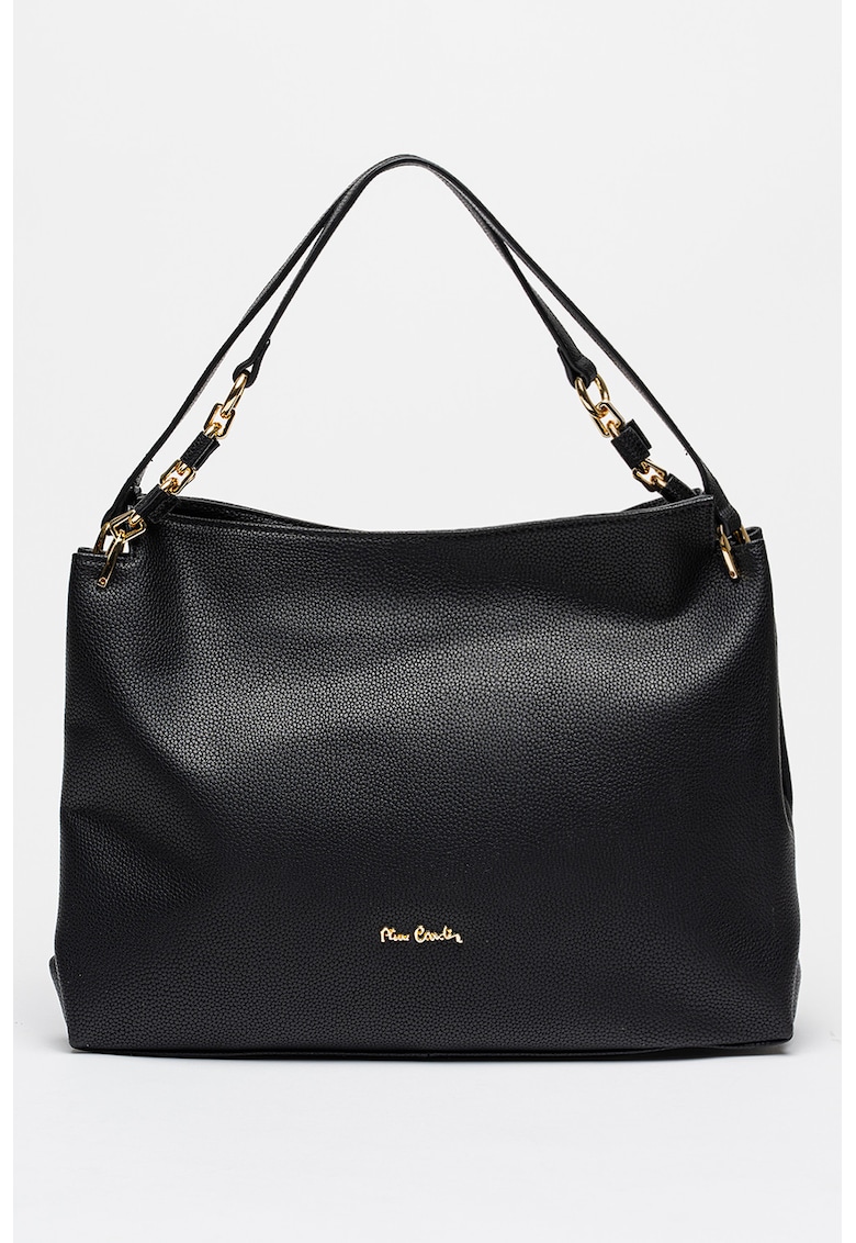 Geanta din piele cu bareta de umar si fermoar - Negru