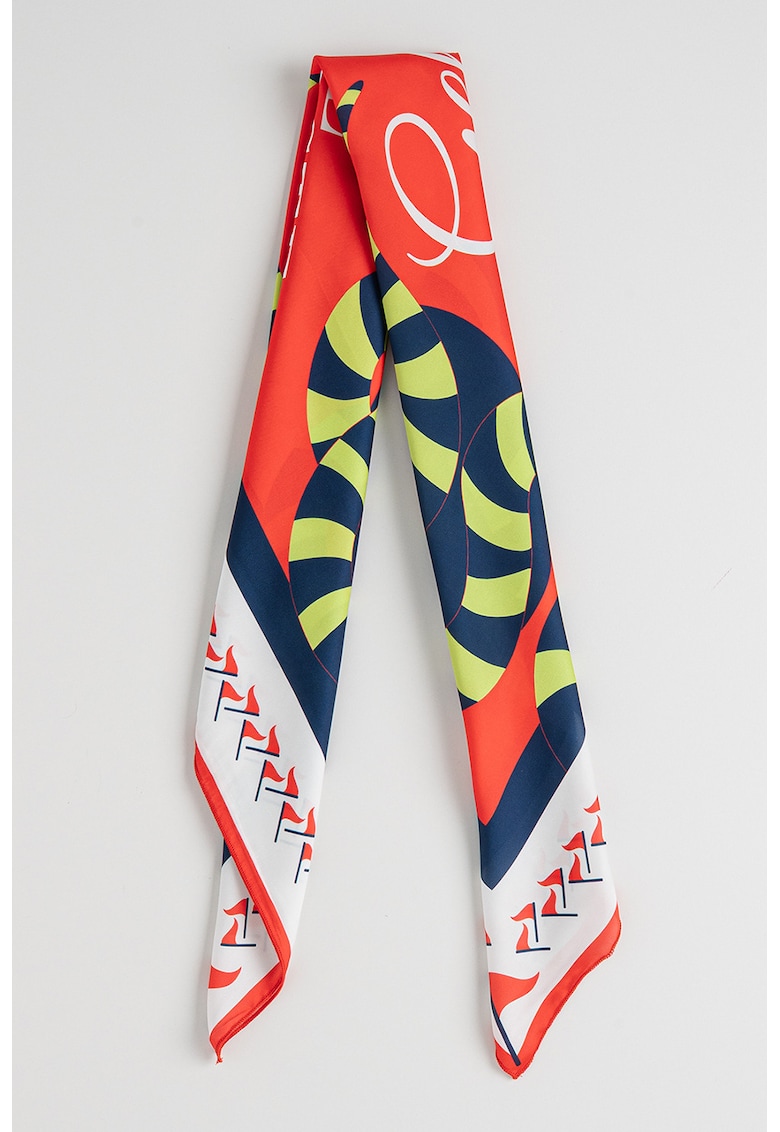 Esarfa cu imprimeu grafic si text - Rosu - Albastru - Rosu/Verde/Albastru - 70 x 72 CM