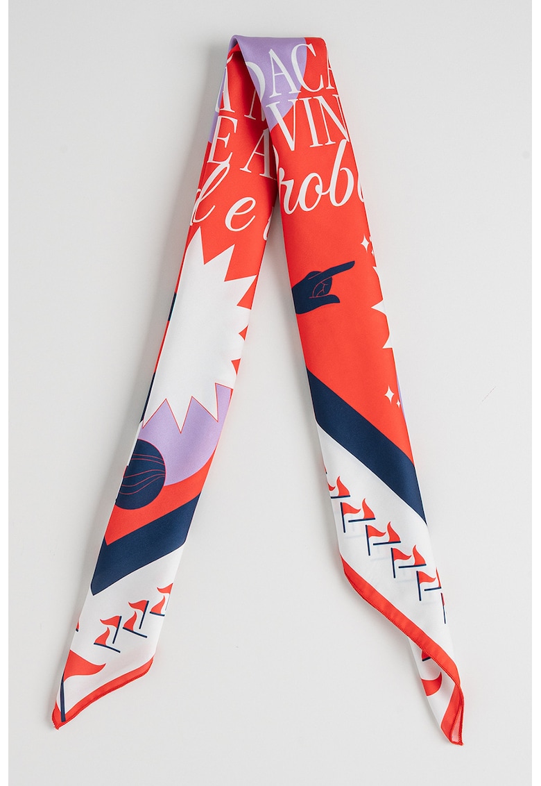 Esarfa cu imprimeu grafic si text - Rosu - Albastru - Rosu/Lila/Albastru - 70 x 72 CM