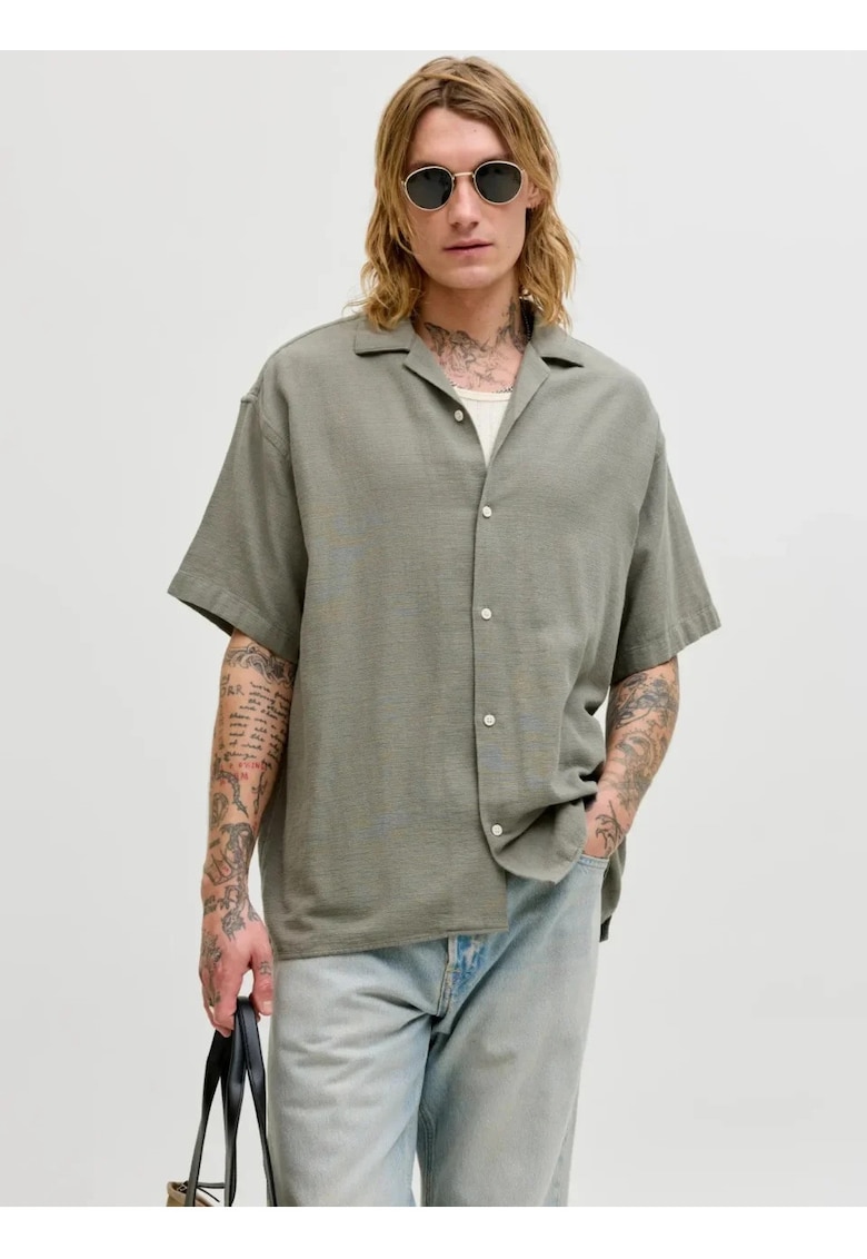 Camasa cu maneca scurta barbati - din bumbac - Regular fit - Olive - Verde masliniu
