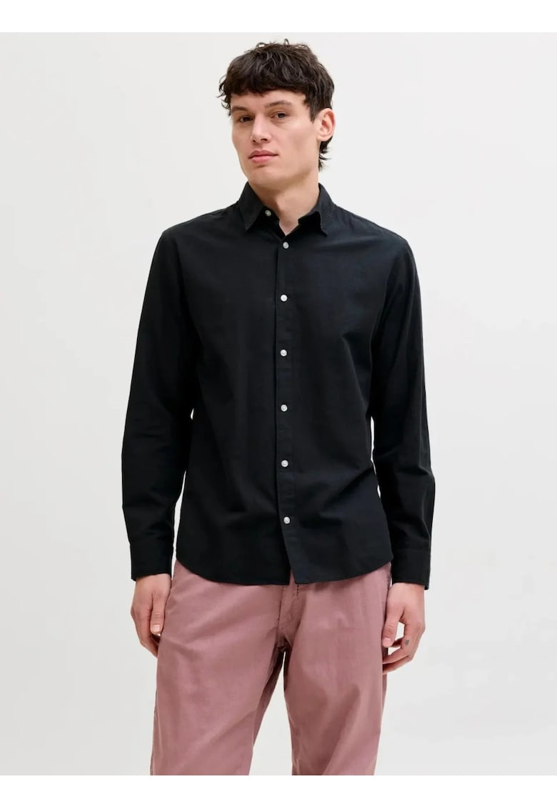 Camasa cu maneca lunga barbati - din amestec de in - Regular fit - Negru