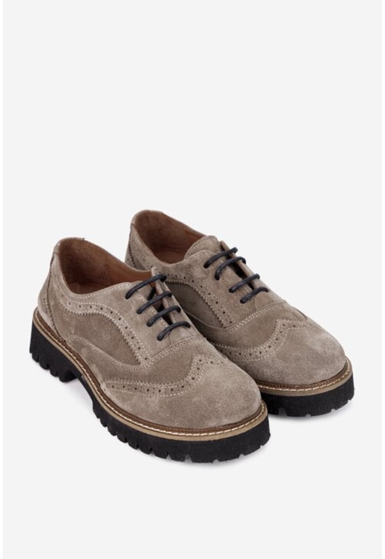 Pantofi dama taupe din piele intoarsa