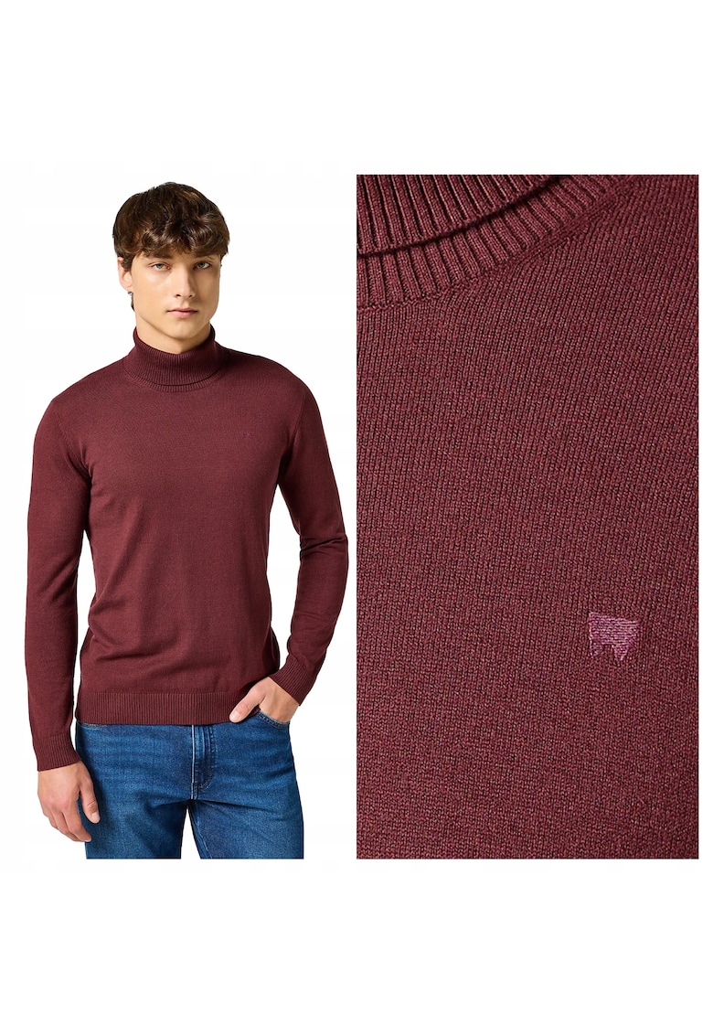 Pulover Barbati - Turtleneck - Regular Fit - Fara Inchidere - Guler Inalt - Maneci Lungi - Fara Buzunare - Bumbac - Rosu - Rosu