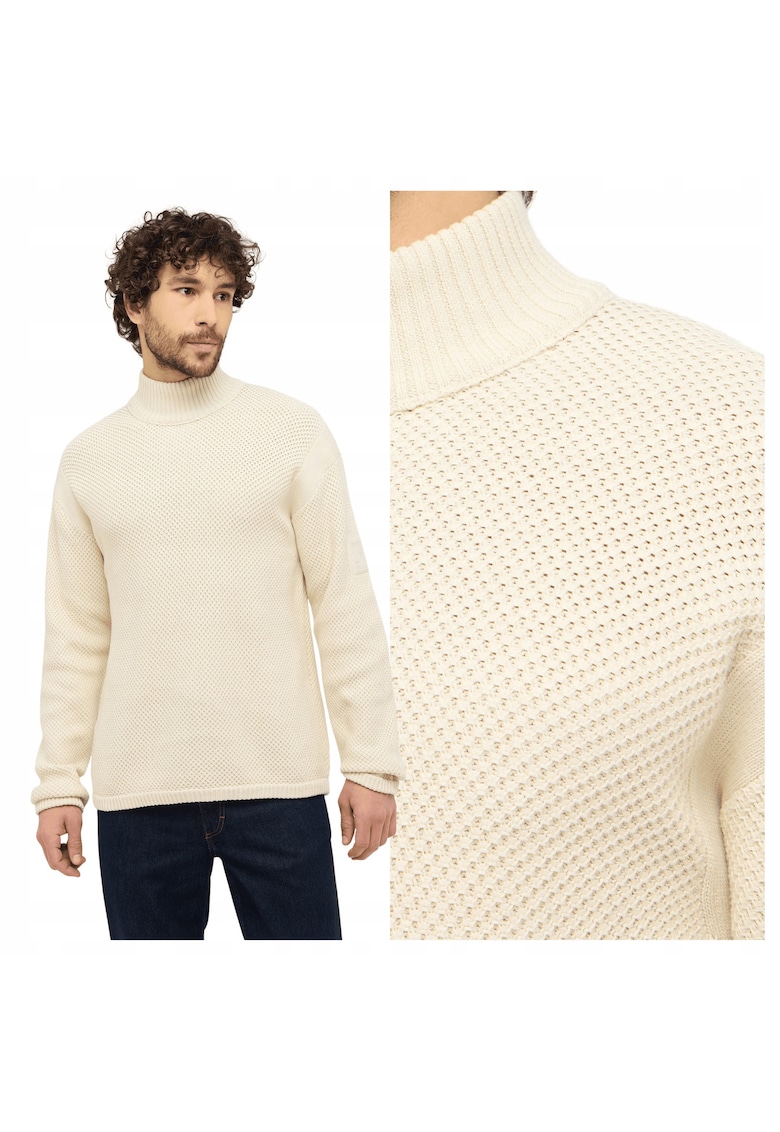 Pulover Barbati - Style Elwood - Regular Fit - Fara Inchidere - Guler Inalt - Maneci Lungi - Fara Buzunare - Bumbac - Bej - Bej