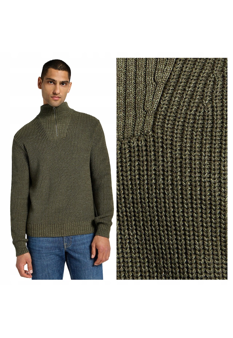 Pulover Barbati - HALF ZIP KNIT - Regular Fit - Cu Fermoar - Guler Inalt - Maneci Lungi - Fara Buzunare - Bumbac - S INTL - Verde