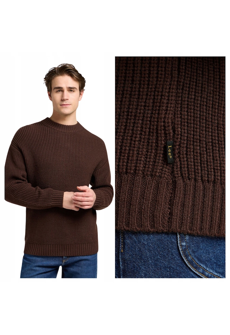 Pulover Barbati - Chunky Crew Neck - Regular Fit - Fara Inchidere - Decolteu Rotund - Maneci Lungi - Fara Buzunare - Bumbac - S INTL - Maro