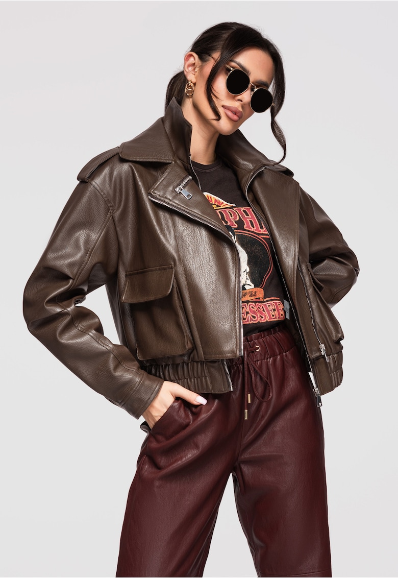 Jacheta de piele OW-JAFL-0128 - Maro