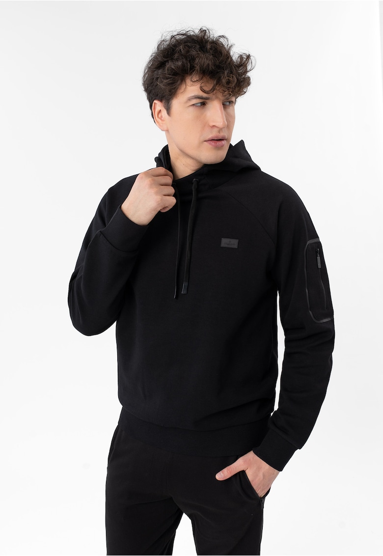 Hanorac cu gluga din bumbac - Regular Fit - uni - mansete - B-Almi - Negru