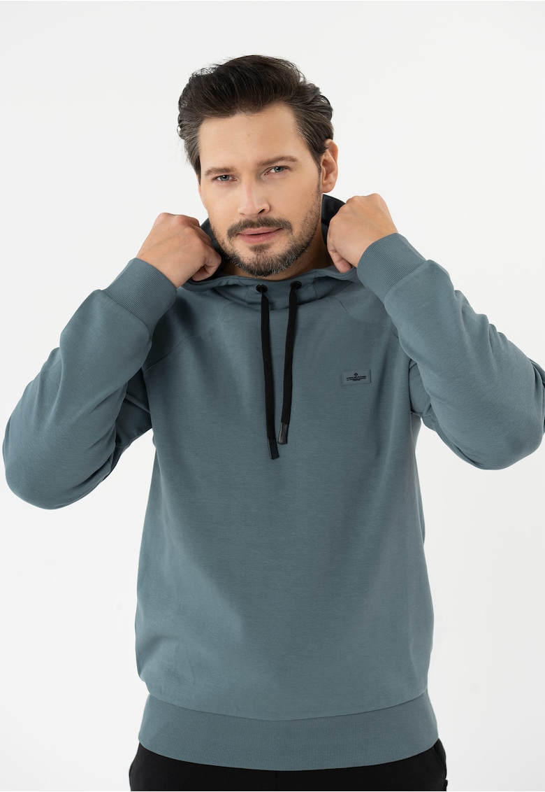 Hanorac cu gluga din bumbac - buzunar pe umar - Regular Fit - uni - mansete - B-Almi - denim