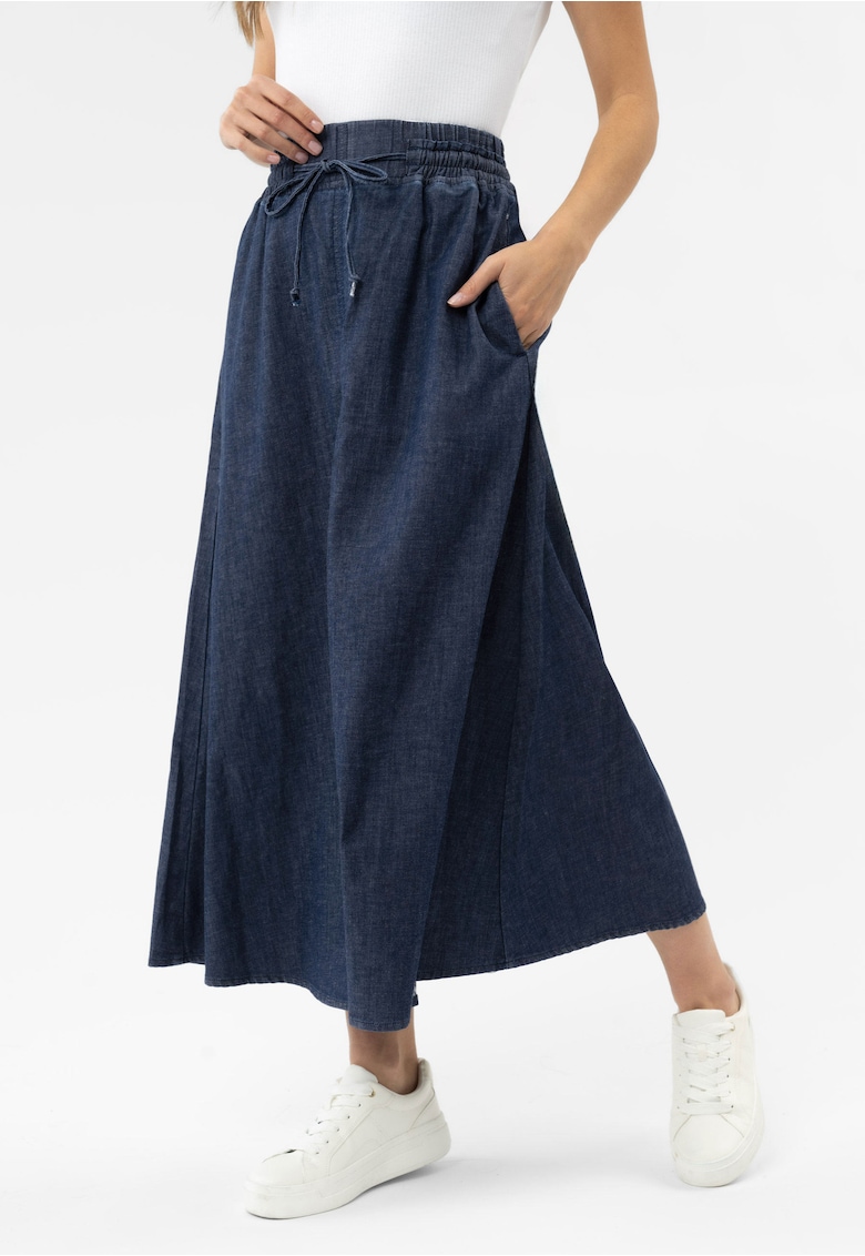 Fustă lungă denim - evazată - talie elastică - albastru marin - Albastru marin