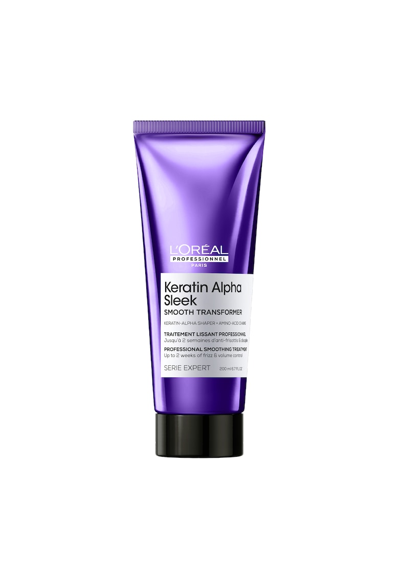 Crema-tratament profesionala pentru par matasos L’Oreal Professionnel Serie Expert Keratin Alpha Sleek - pentru netezime & efect anti-electrizare - control asupra volumului - par stralucitor - cu Keratin-Alpha Shaper & lanturi de aminoacizi - 200ml