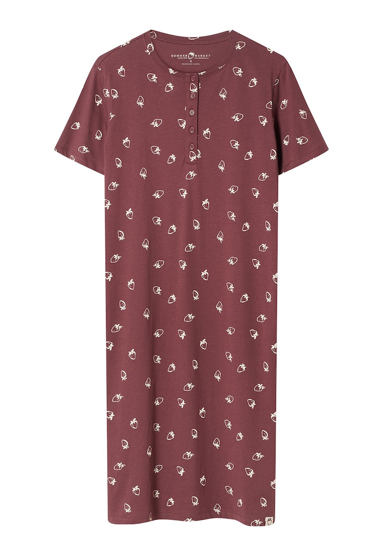 Camasa de noapte - dama - Print de Capsune - Maro bronz Evika - Grafic