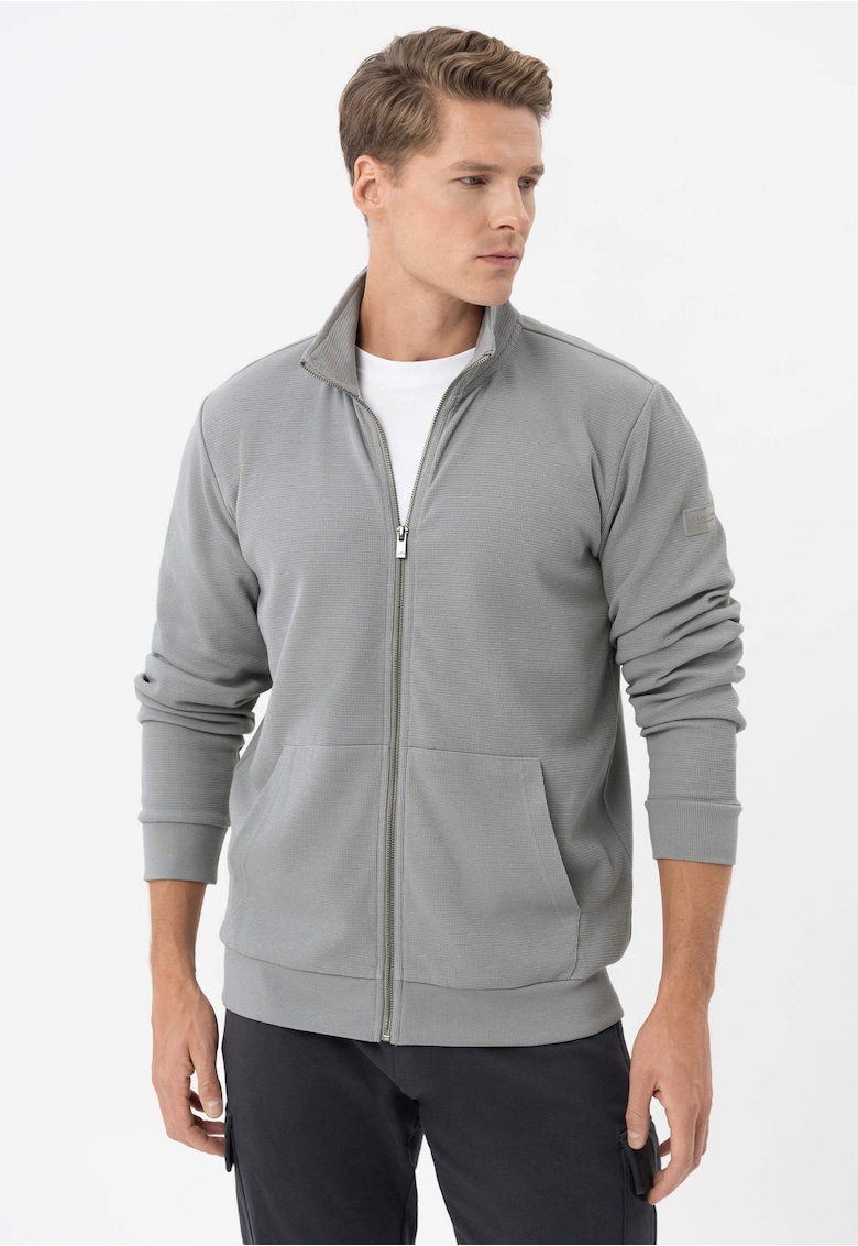 Bluza de trening cu fermoar cu guler inalt - cu buzunare frontale - mansete - Regular Fit - B-Gulf - Gri